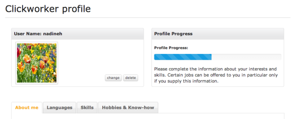 Neues Clickworker- Profil auf clickworker.com